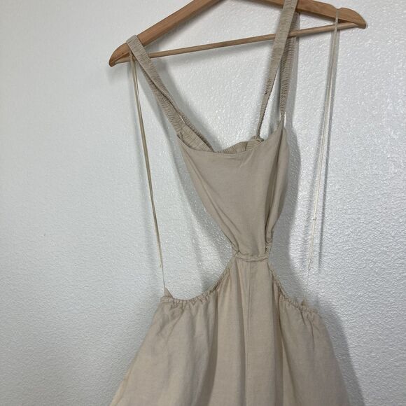 ASTR The Label Marise Jumpsuit Womens XS Beige Linen Blend Wide Leg Cut Out - Picture 8 of 16
